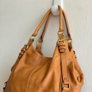 Ladies hobo-style shoulder bag, mustard color